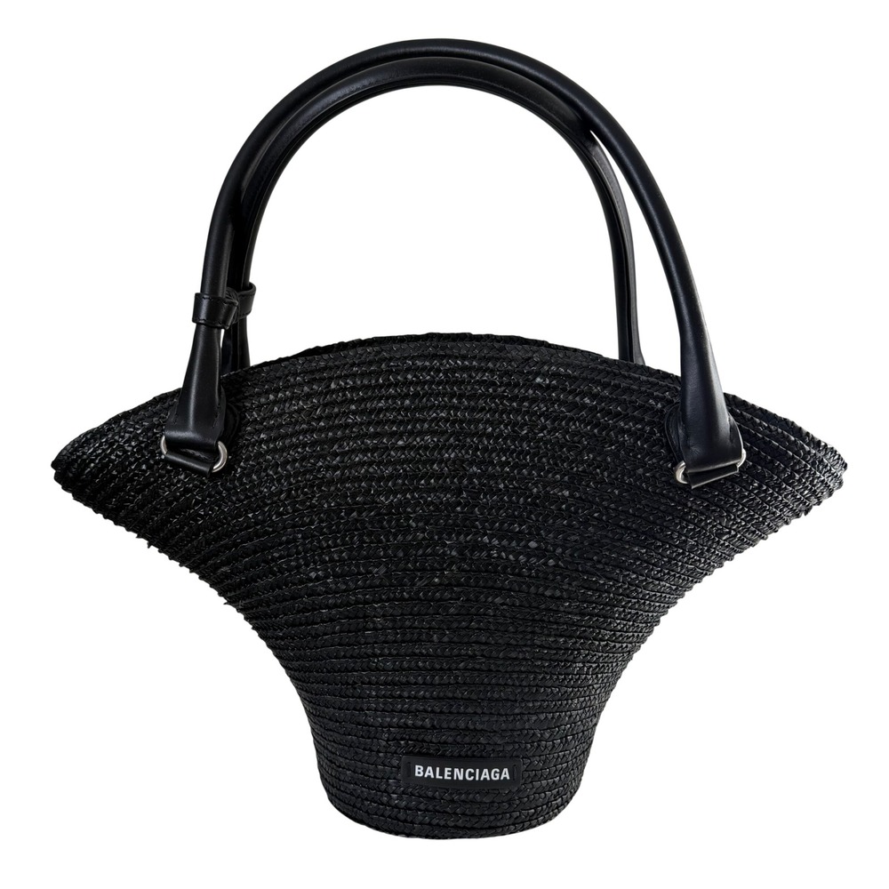 Balenciaga Large Black Woven "Hat" Basket Tote Bag Leather Handles